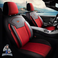 Thumbnail for Mercedes 190 Seat Covers Prague Design Red 5 Seats + Headrests (Full Set) Leather & Pique Fabric