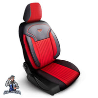 Thumbnail for Car Seat Cover Set - Prague Design Red 5 Seats + Headrests (Full Set) Leather & Pique Fabric