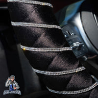 Thumbnail for Quilted Velvet Bling Steering Wheel Cover Silver Swarovski Stones