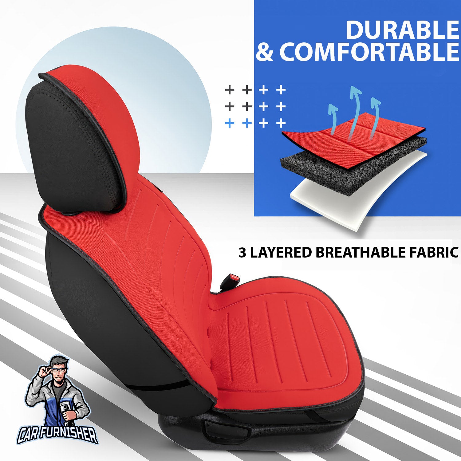 Car Seat Protector - Active Line Design Red 1x Front Seat Fabric