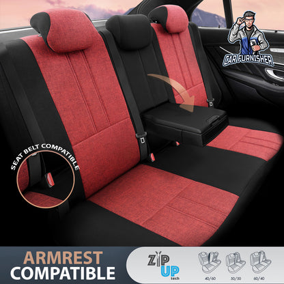 Car Seat Cover Set - Swan Design Red 5 Seats + Headrests (Full Set) Leather & Linen Fabric