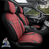 Thumbnail for Mercedes 190 Seat Covers Swan Design Red 5 Seats + Headrests (Full Set) Leather & Linen Fabric