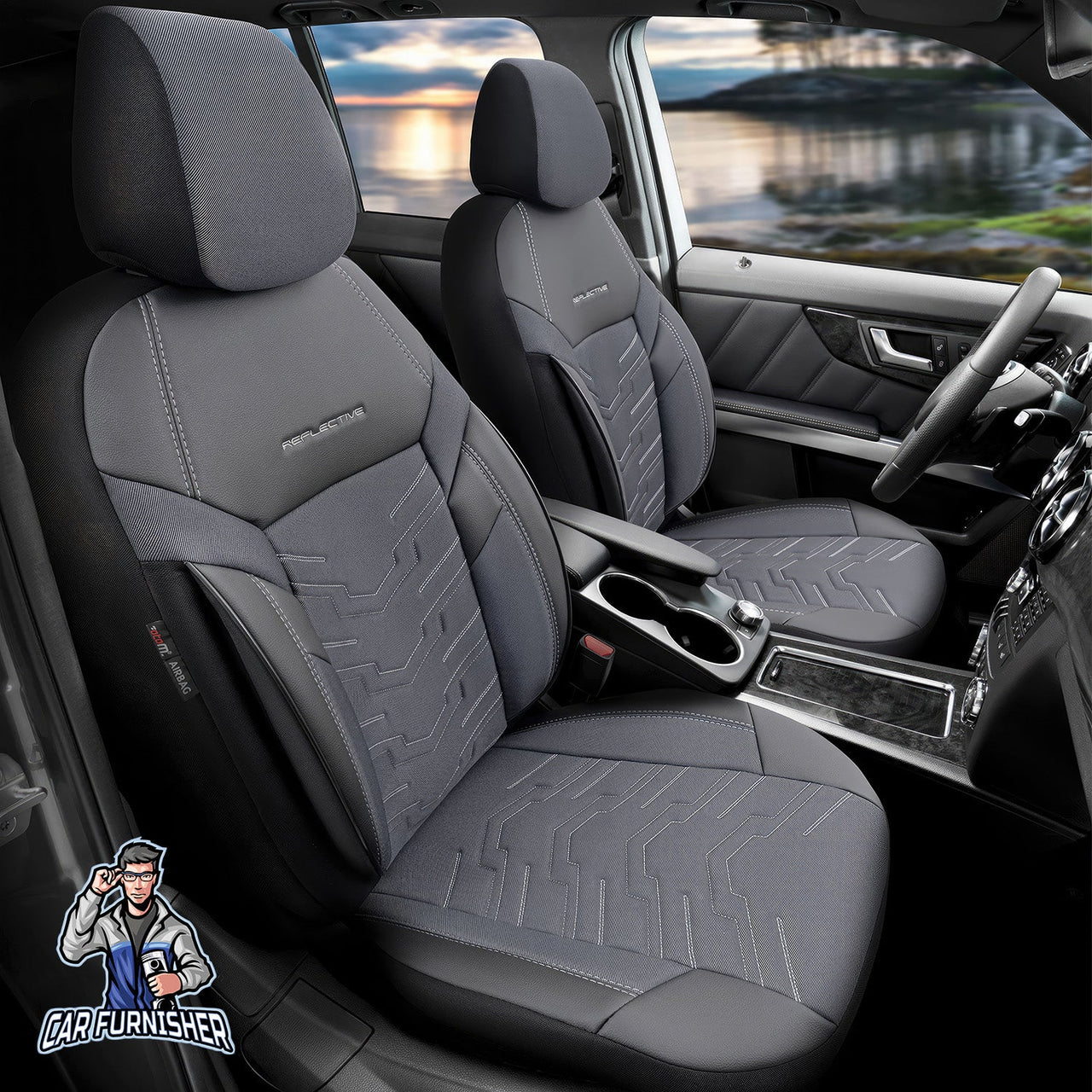 Volkswagen Passat Seat Covers Reflective Design Dark Gray 5 Seats + Headrests (Full Set) Leather & Lacoste Fabric