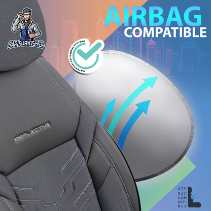 Car Seat Cover Set - Reflective Design Dark Gray 5 Seats + Headrests (Full Set) Leather & Lacoste Fabric