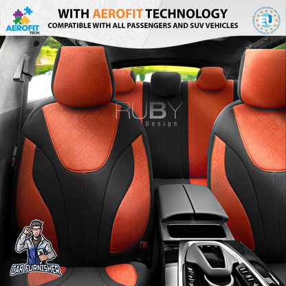 Car Seat Cover Set - Ruby Design Orange 5 Seats + Headrests (Full Set) Foal Feather Fabric