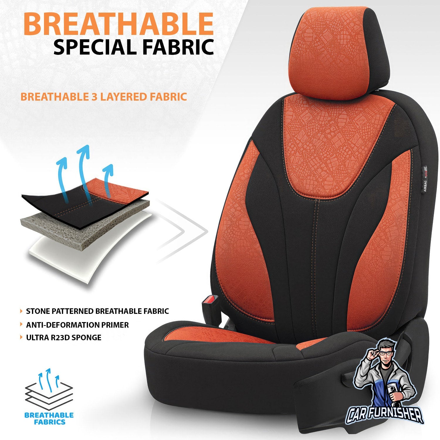 Mercedes 190 Seat Covers Ruby Design Orange 5 Seats + Headrests (Full Set) Foal Feather Fabric