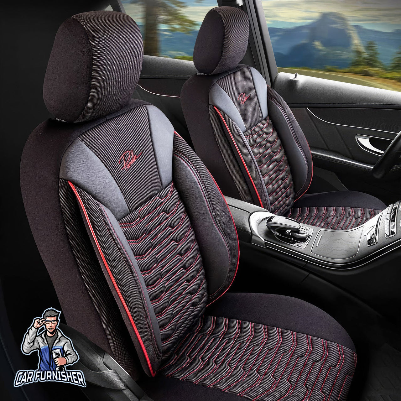 Volkswagen Jetta Seat Covers Paris Design Dark Red 5 Seats + Headrests (Full Set) Leather & Pique Fabric