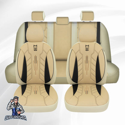 Mercedes 190 Seat Covers FA Leather Design Beige 5 Seats + Headrests (Full Set) Leather & Lacoste Fabric