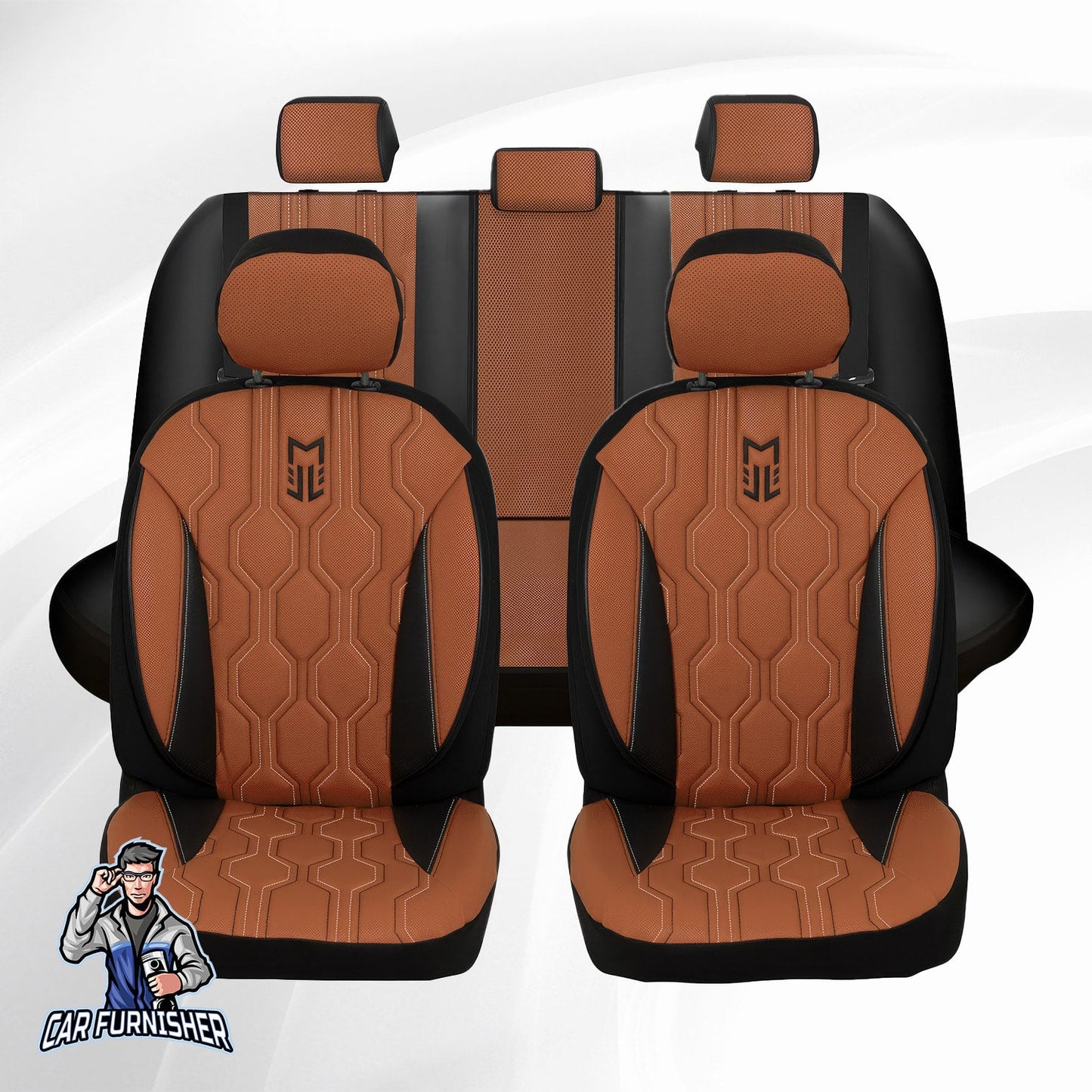 Mercedes 190 Seat Covers FA Leather Design Brown 5 Seats + Headrests (Full Set) Leather & Lacoste Fabric