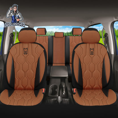 Mercedes 190 Seat Covers FA Leather Design Brown 5 Seats + Headrests (Full Set) Leather & Lacoste Fabric