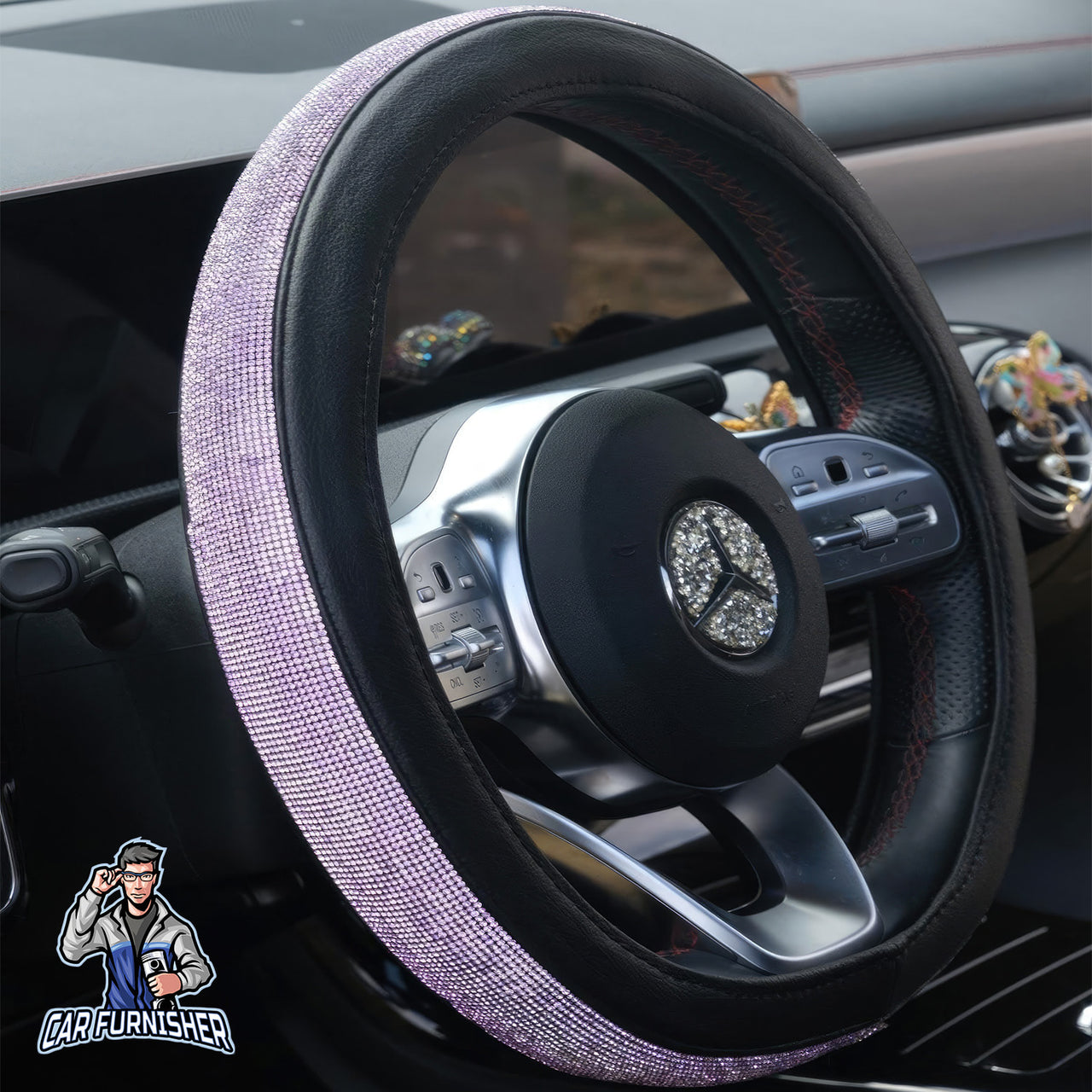 Sparkling Luxury Bling Steering Wheel Cover | Swarovski Crystals Rose Gold Leather & Fabric