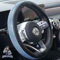 Thumbnail for Sparkling Luxury Bling Steering Wheel Cover | Swarovski Crystals Blue Leather & Fabric