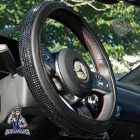 Thumbnail for Sparkling Luxury Steering Wheel Cover | Swarovski Baguette Stones Black Leather & Fabric