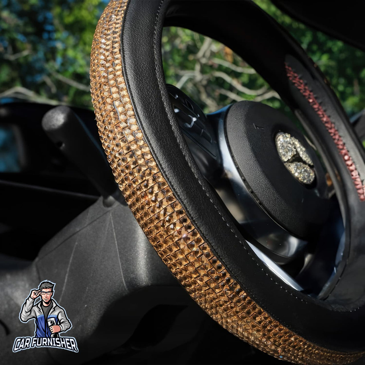 Sparkling Luxury Steering Wheel Cover | Swarovski Baguette Stones