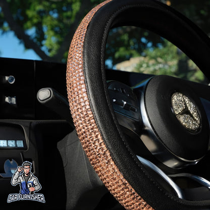 Sparkling Luxury Steering Wheel Cover | Swarovski Baguette Stones Rose Gold Leather & Fabric