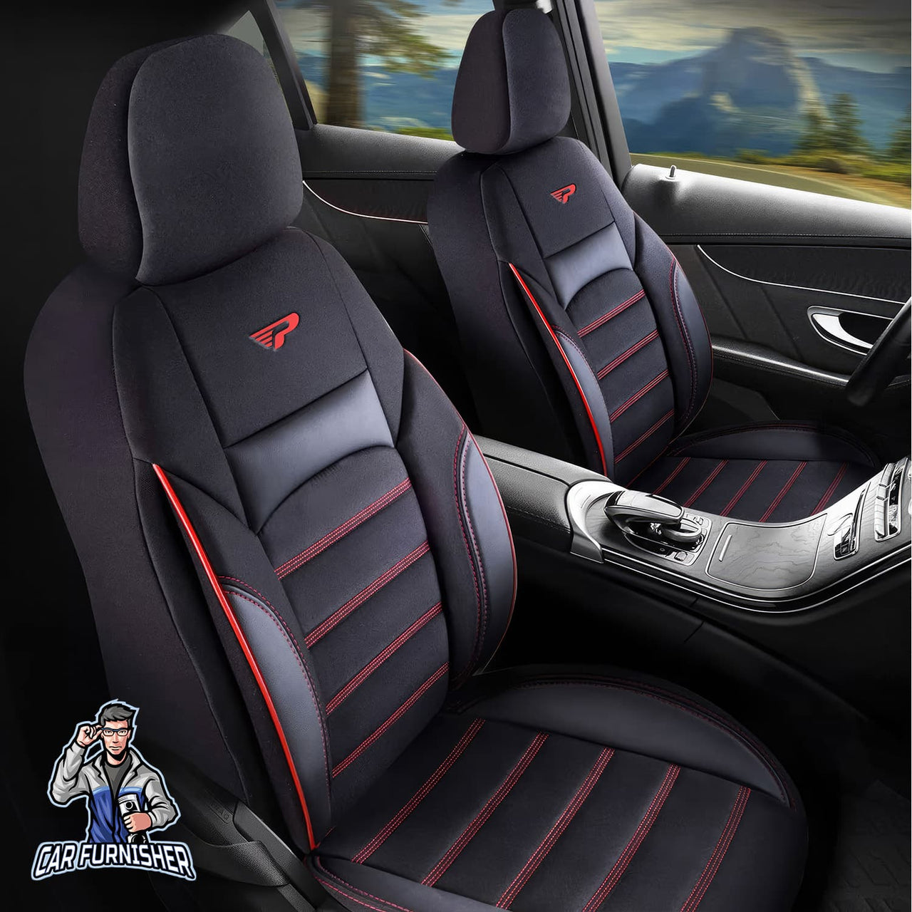 Volkswagen Jetta Seat Covers Special Design Dark Red 5 Seats + Headrests (Full Set) Leather & Jacquard Fabric