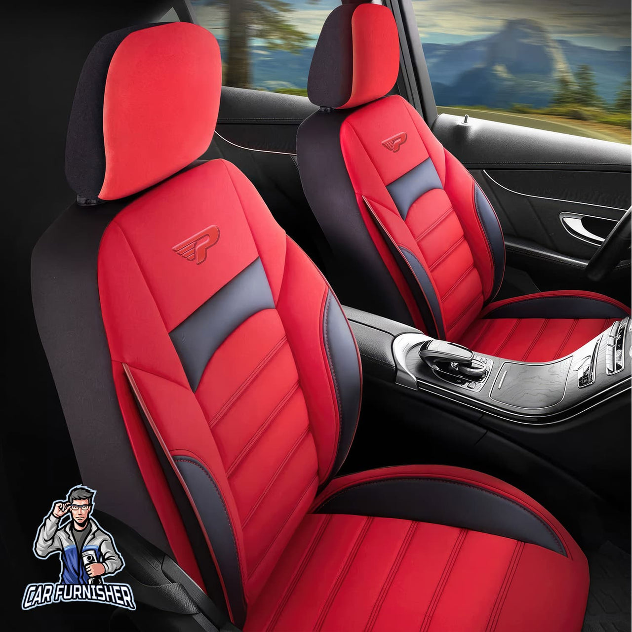 Mitsubishi Outlander Seat Covers Special Design Red 5 Seats + Headrests (Full Set) Leather & Jacquard Fabric