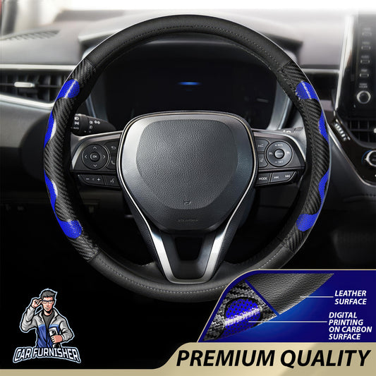 Steering Wheel Cover - Carbon & Leather Blue Leather & Carbonfiber