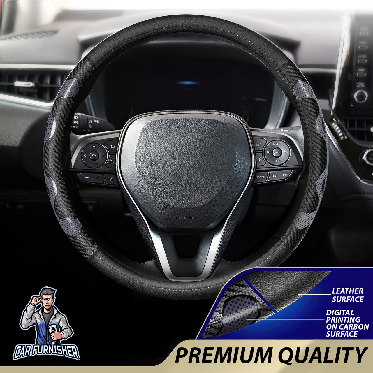 Steering Wheel Cover - Carbon & Leather Smoked Leather & Carbonfiber