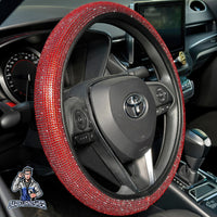 Thumbnail for Steering Wheel Cover - Full Stone Shiny Look Red Leather & Fabric
