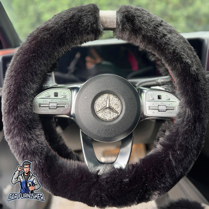 Steering Wheel Cover - Fur Silver Stone Striped Black Fabric