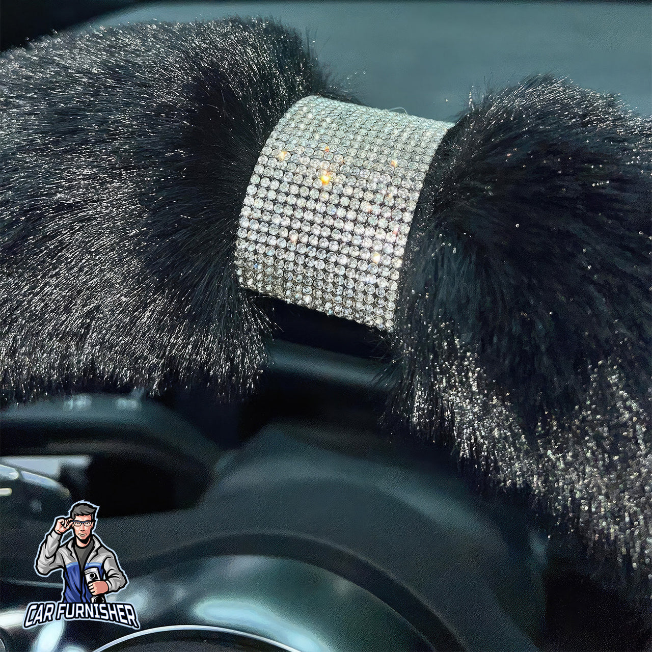 Steering Wheel Cover - Fur Silver Stone Striped