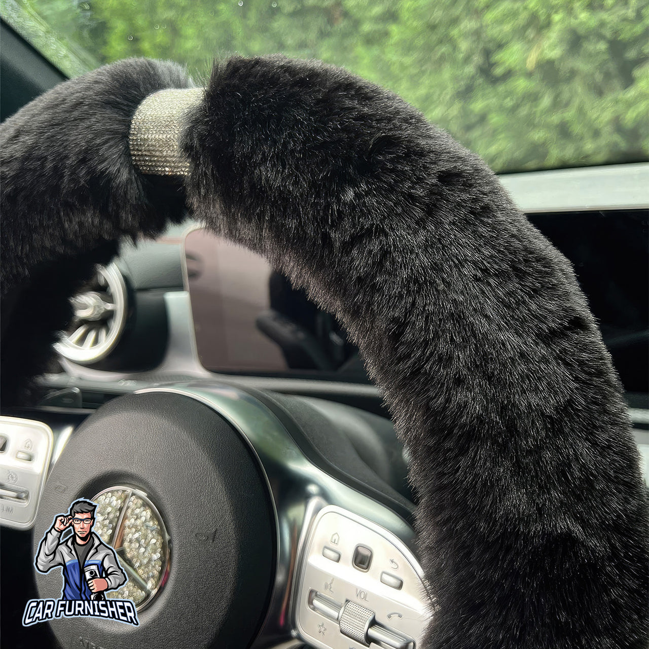 Steering Wheel Cover - Fur Silver Stone Striped