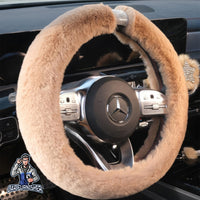 Thumbnail for Steering Wheel Cover - Fur Silver Stone Striped Beige Fabric