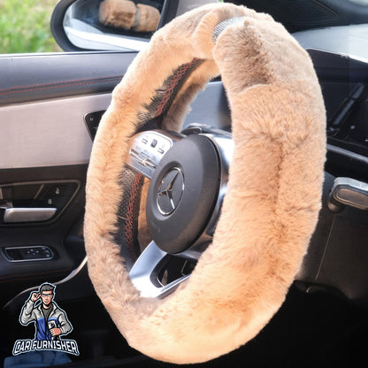 Steering Wheel Cover - Fur Silver Stone Striped Brown Fabric