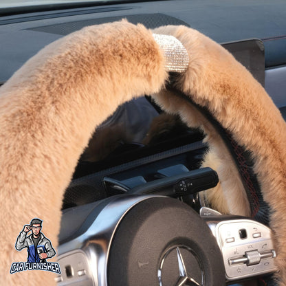 Steering Wheel Cover - Fur Silver Stone Striped Brown Fabric