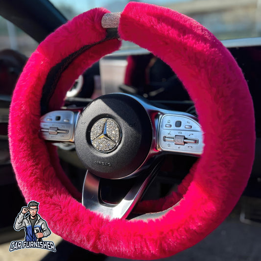 Steering Wheel Cover - Fur Silver Stone Striped Fuchsia Fabric