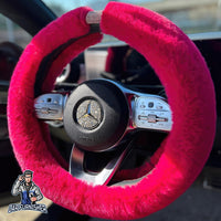 Thumbnail for Steering Wheel Cover - Fur Silver Stone Striped Fuchsia Fabric
