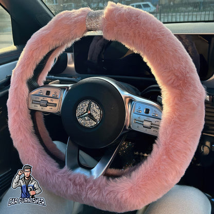 Steering Wheel Cover - Fur Silver Stone Striped Pink Fabric