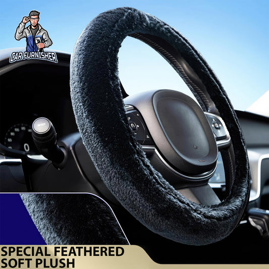 Steering Wheel Cover - Furry Plush Black Fabric