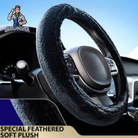 Thumbnail for Steering Wheel Cover - Furry Plush Black Fabric