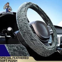 Thumbnail for Steering Wheel Cover - Furry Plush Gray Fabric