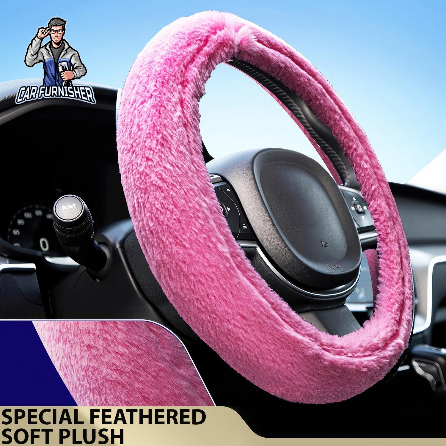 Steering Wheel Cover - Furry Plush Pink Fabric
