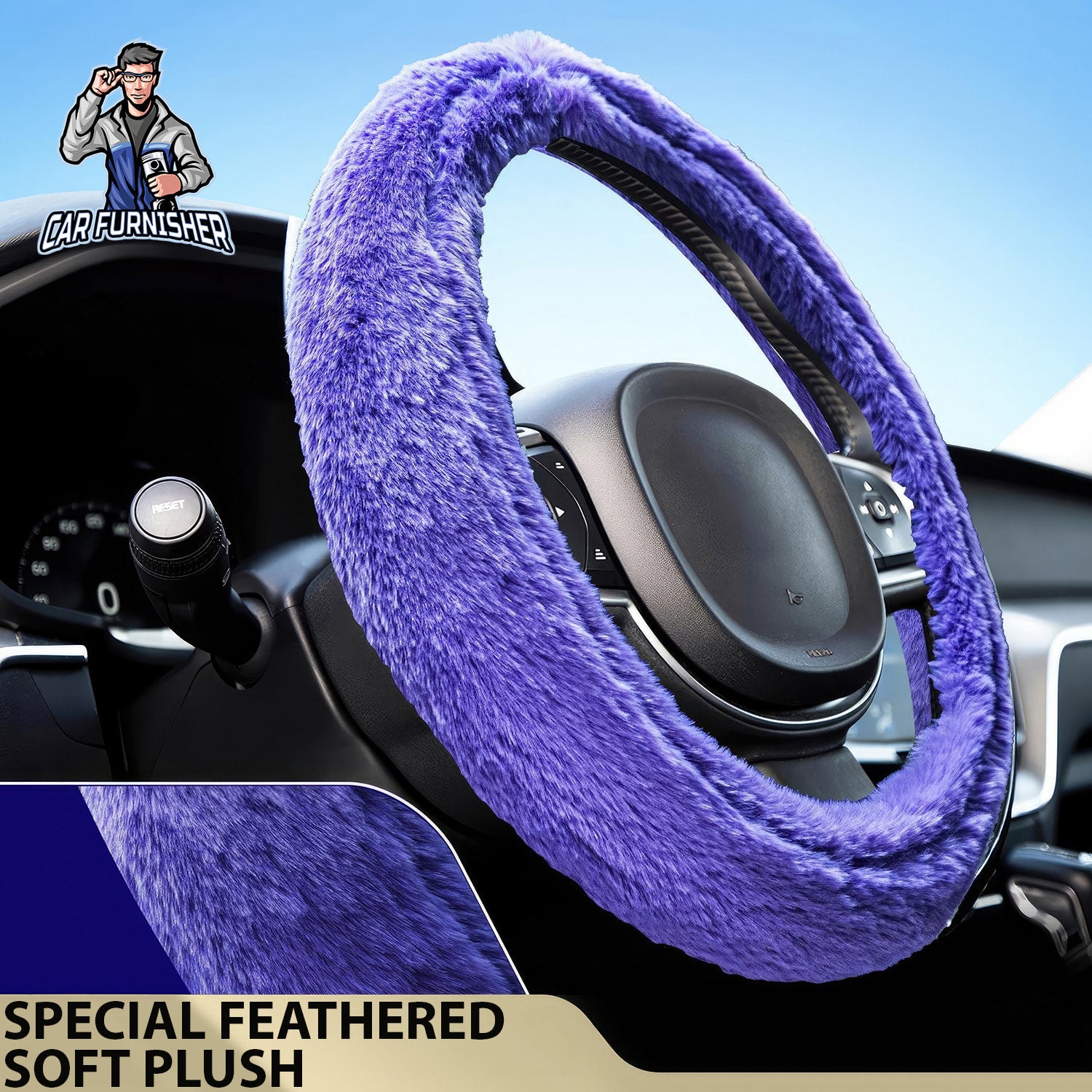 Steering Wheel Cover - Furry Plush Purple Fabric