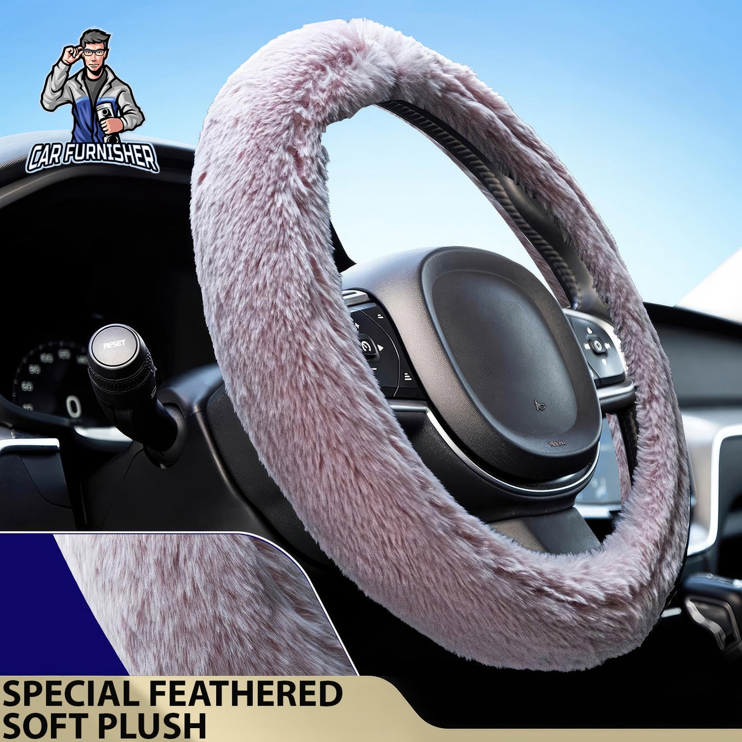Steering Wheel Cover - Furry Plush Rose Gold Fabric