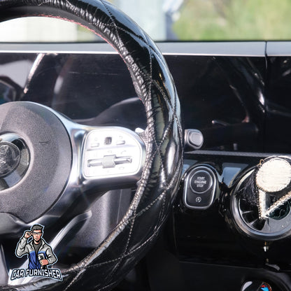 Steering Wheel Cover - Quilted Leather Black Leather