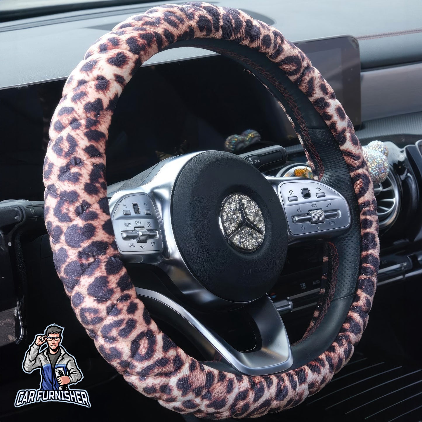 Steering Wheel Cover - Quilted Leather Leopard Leather