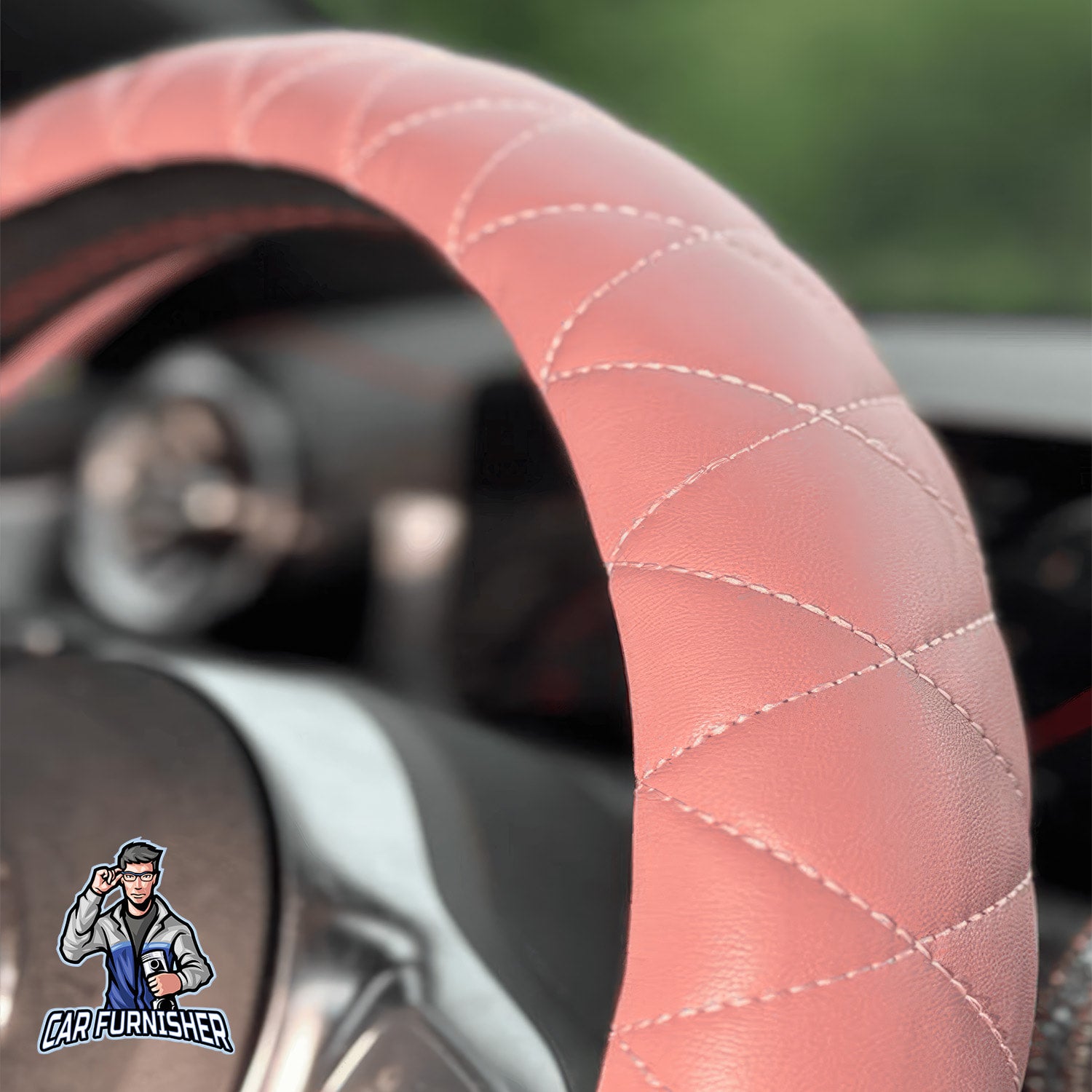 Steering Wheel Cover - Quilted Leather Pink Leather