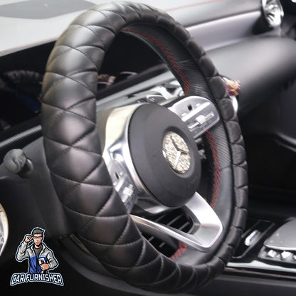Steering Wheel Cover - Quilted Leather Black Leather