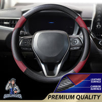 Thumbnail for Steering Wheel Cover - Leather & Carbon Burgundy Leather & Carbonfiber