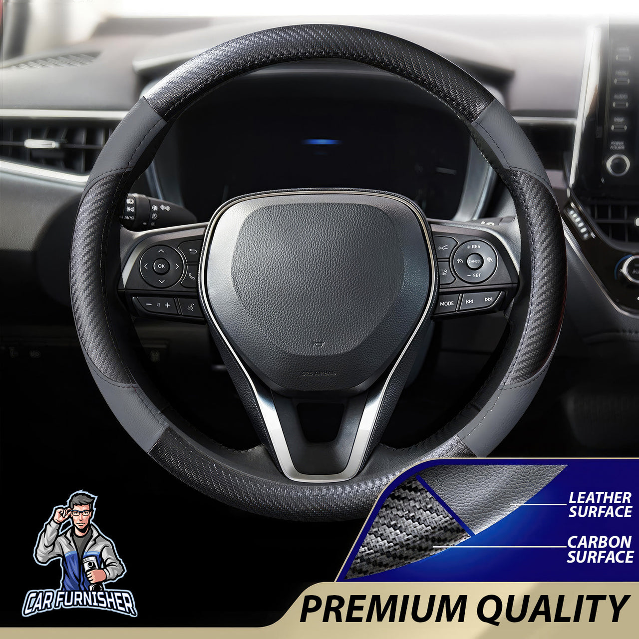Steering Wheel Cover - Leather & Carbon Smoked Leather & Carbonfiber