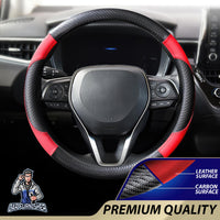 Thumbnail for Steering Wheel Cover - Leather & Carbon Red Leather & Carbonfiber