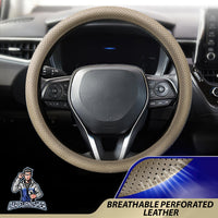 Thumbnail for Steering Wheel Cover - Perforated Leather Beige Leather