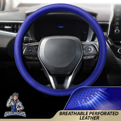 Steering Wheel Cover - Perforated Leather Blue Leather