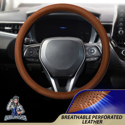Steering Wheel Cover - Perforated Leather Brown Leather
