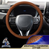 Thumbnail for Steering Wheel Cover - Perforated Leather Brown Leather